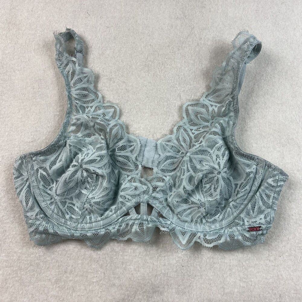 Pink Victoria’s Secret Lace Underwire Bra S Light Blue Semi Sheer